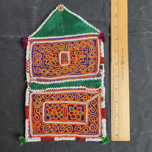 Kuchi Embroidered Pouch Wallet Central Asian Handmade Beaded Dual Pocket - Picture 3 of 8